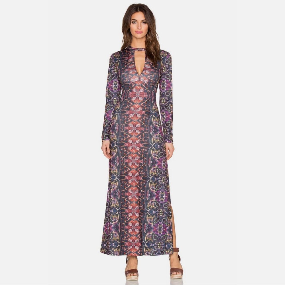 Free People Cabaret Long Sleeve Maxi Dress in Sunrise Combo
